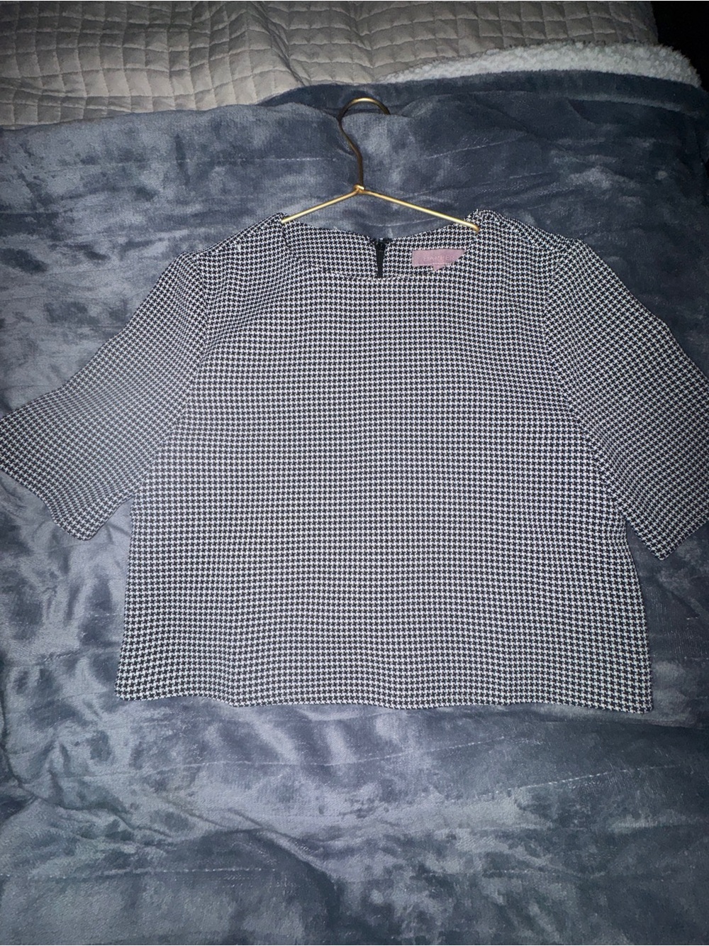 Harper Black and White Houndstooth Short Sleeve Blouse